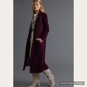 :Price Firm: Anthropologie Corduroy Duster Jacket in Wine